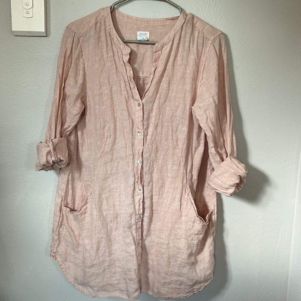 Sigrid Olsen Pale Pink Linen Button-Down Tunic
